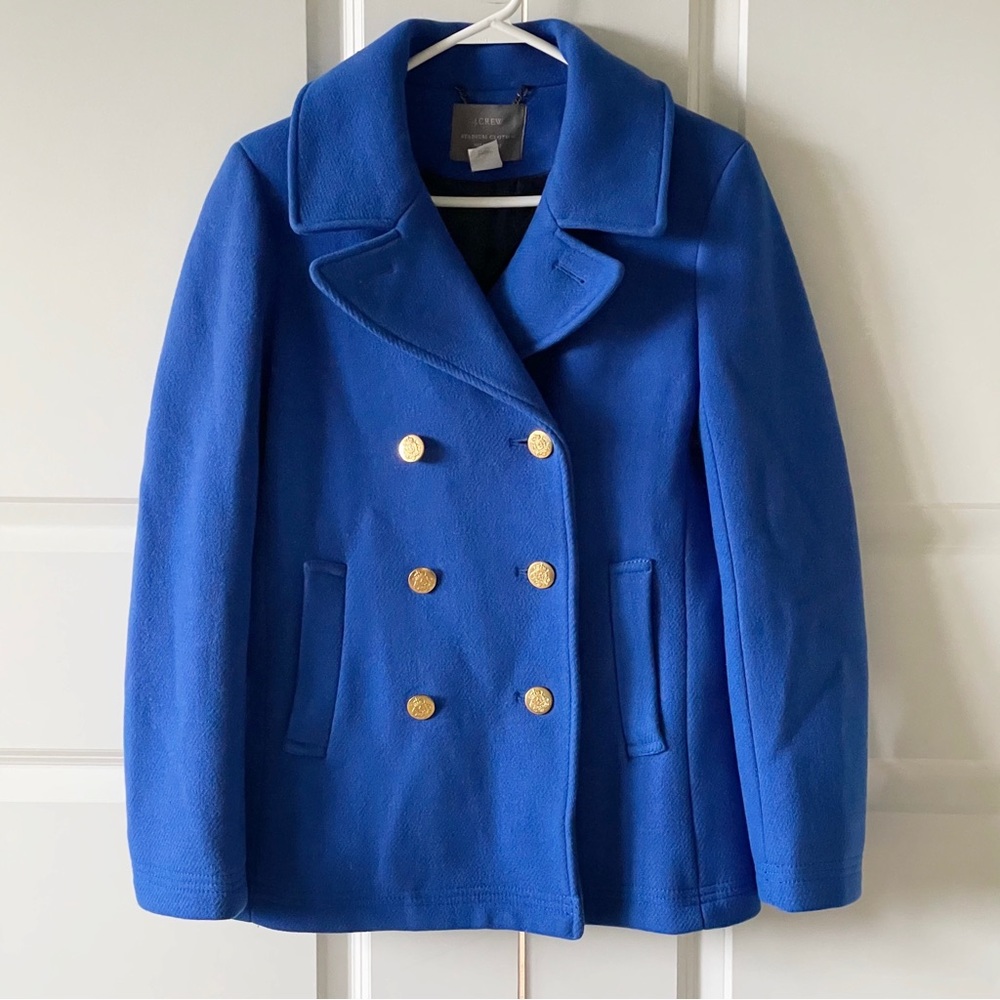 J Crew Majesty Stadium Cloth by Nello Gori Cobalt Blue Wool Pea Coat Size 4
